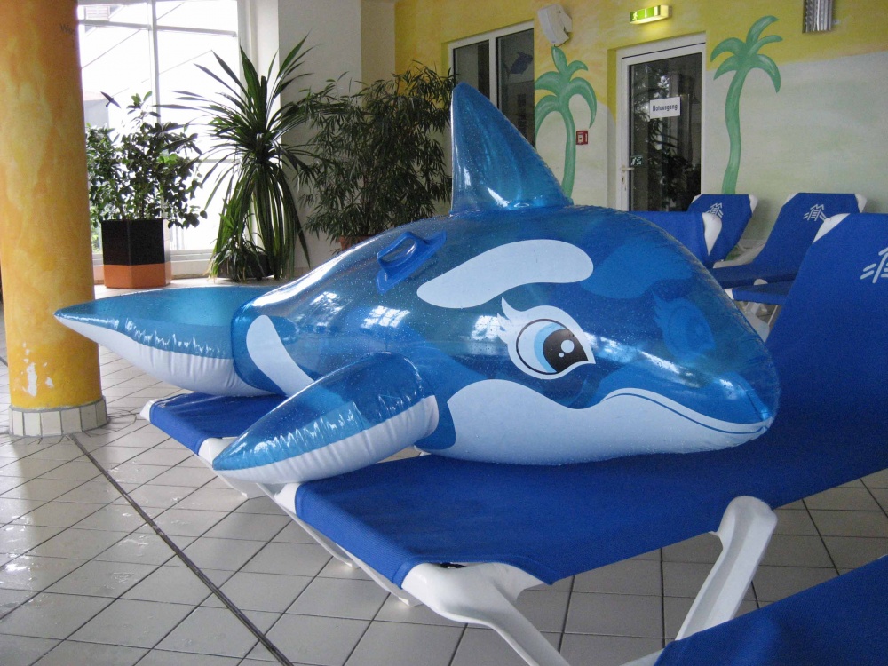 Inflatable whale, inflatable blimp whale, pool toy, blow up toy.
