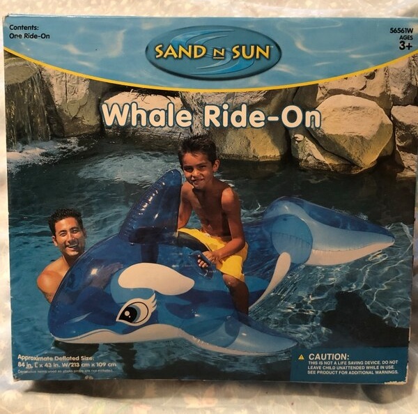 Inflatable whale, inflatable blimp whale, pool toy, blow up toy.